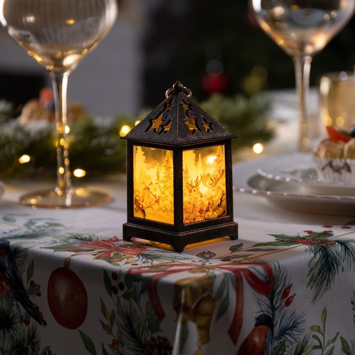 Светодиодная фигура &laquo;Бронзовый фонарь с лосём и косулей&raquo; 6.3 &times; 12 &times; 6.3 см, пластик, батарейки AG13х3 (в комплекте), свечение тёплое белое