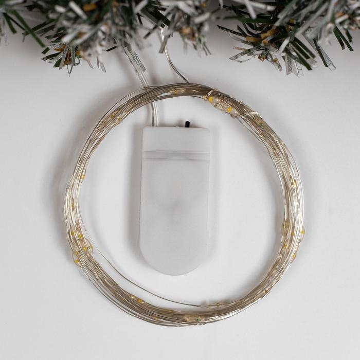 Гирлянда «Нить» 5 м роса, IP20, серебристая нить, 50 LED, батарейки CR2032х2 (в комплекте), свечение тёплое белое Гирлянда «Нить» 5 м роса, IP20, серебристая нить, 50 LED, батарейки CR2032х2 (в комплекте), свечение тёплое белое