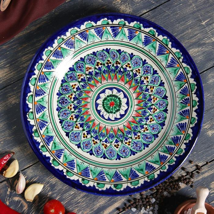 Тарелка Риштанская Керамика Тарелка Риштанская Керамика "Цветы", 26 см, синяя микс