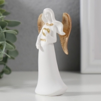 Сувенир полистоун "Ангел-дева с сердцем" белый с золотом 8,5х2,5х4,2 см