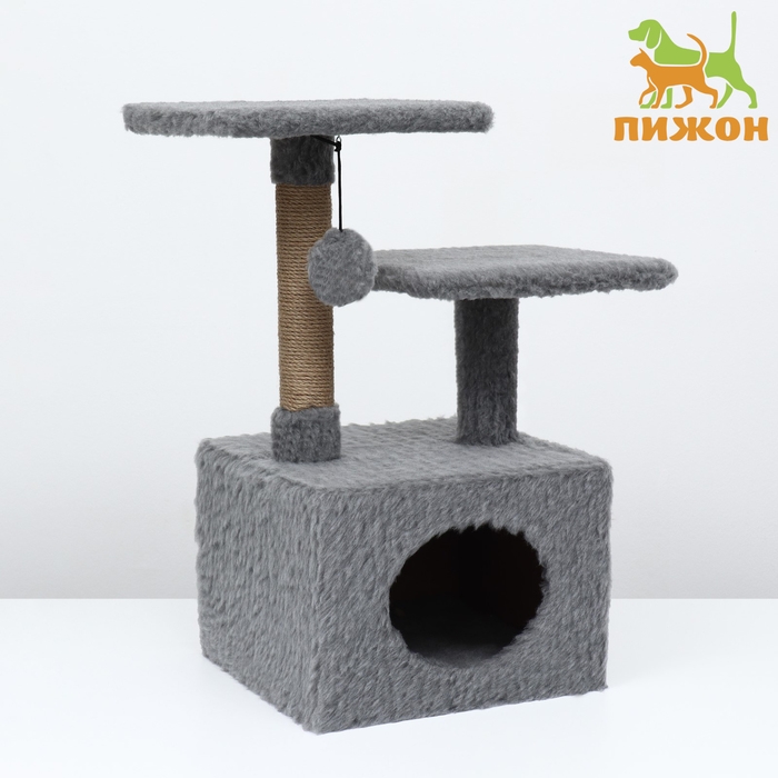 Домик-когтеточка 2-х ур. квадратный с 2-мя квадратными полками, 53 х 35 х 65 см, серый Домик-когтеточка 2-х ур. квадратный с 2-мя квадратными полками, 53 х 35 х 65 см, серый