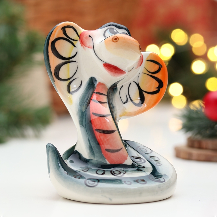 Новый год. Сувенир символ года "Змея Клава", гжель, цвет, 11 см