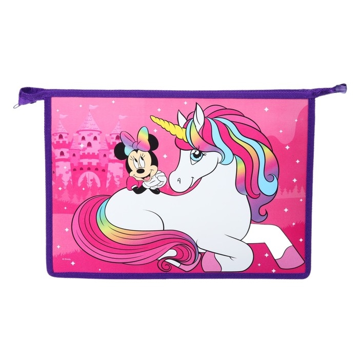 Папка для тетрадей А4, на молнии, пластик, Минни Маус и Единорог