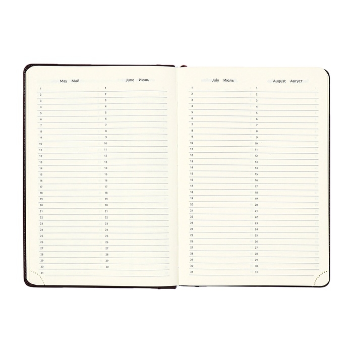 Ежедневник недатированный, твердая обложка кожзам с поролоном, термо тиснение, перфорация, ляссе, кремовый блок 70 г/м2, коричневый