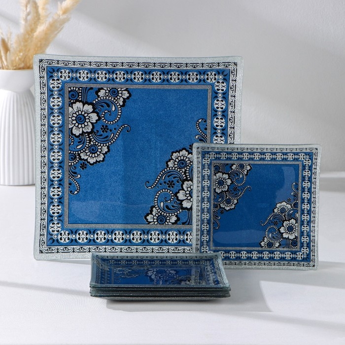 Набор столовый «Украшение», 7 предметов: 30×30 см - 1 шт, 18×18 см - 6 шт, цвет синий Набор столовый «Украшение», 7 предметов: 30×30 см - 1 шт, 18×18 см - 6 шт, цвет синий