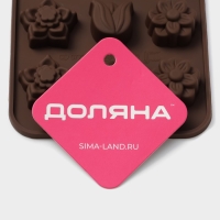 Форма для конфет и шоколада Доляна &laquo;Поляна&raquo;, силикон, 20,5&times;10,5&times;1,5 см, 15 ячеек (2,3&times;2,3 см), цвет коричневый
