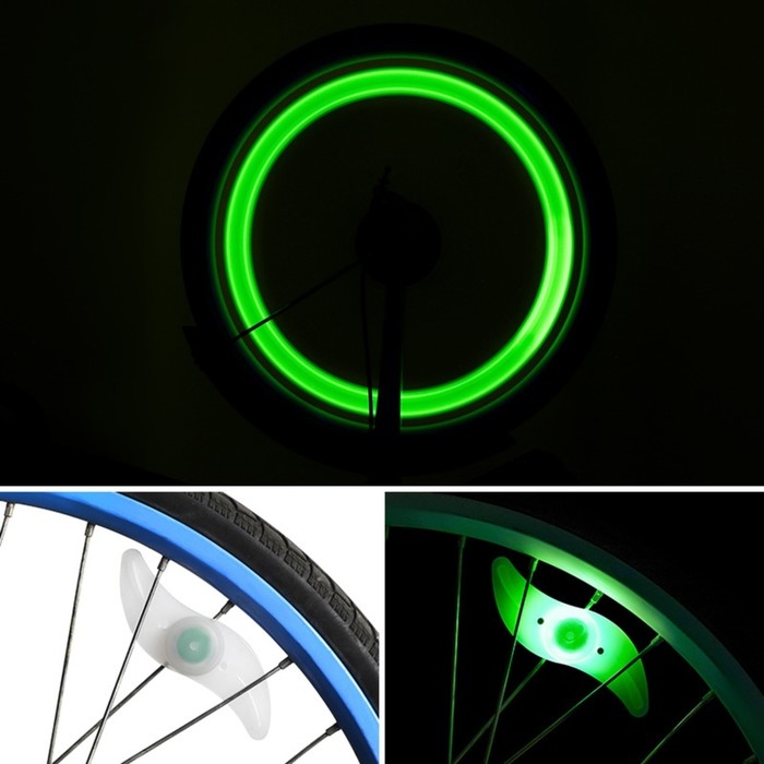 Фонарь велосипедный на спицу, водонепроницаемый, 1 диод, 12.5 х 3.5 х 2 см, 2 шт, зеленый Фонарь велосипедный на спицу, водонепроницаемый, 1 диод, 12.5 х 3.5 х 2 см, 2 шт, зеленый