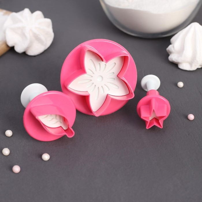 Набор плунжеров кондитерских Доляна «Цветок. Листок. Звёздочка», 3 шт Набор плунжеров кондитерских Доляна «Цветок. Листок. Звёздочка», 3 шт