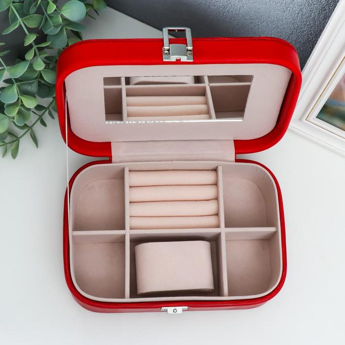 Шкатулка кожзам под часы 1 деление и бижутерию "Рептилия алая" комбинированная 7х14х20 см