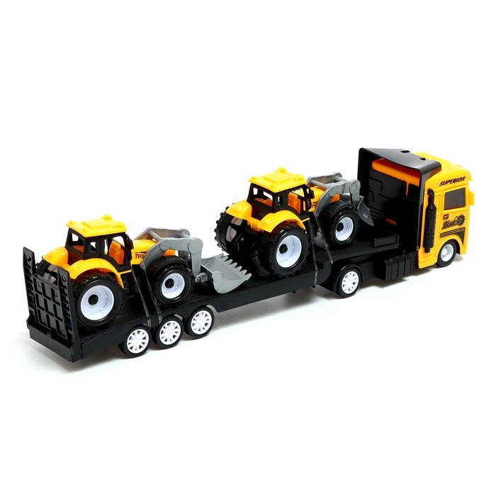 Грузовик инерционный «Автовоз», с 2 тракторами, цвет МИКС Грузовик инерционный «Автовоз», с 2 тракторами, цвет МИКС