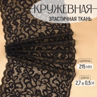 Кружевная эластичная ткань, 215 мм &times; 2,7 &plusmn; 0,5 м, цвет чёрный