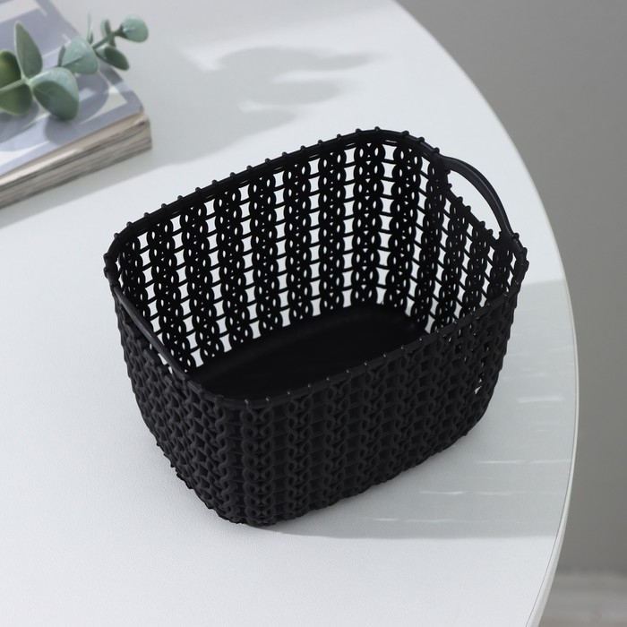Корзина для хранения с ручками &laquo;Плетение&raquo;, пластик, 12&times;8,5&times;8 см, цвет МИКС