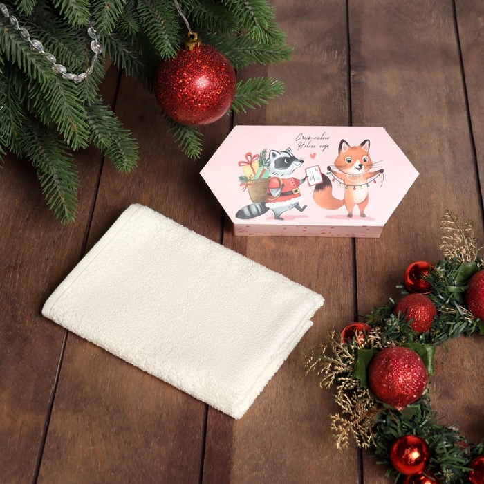 Новый год. Полотенце махровое Этель Новый год. Полотенце махровое Этель "Лисичка и енот" 30х30 см, 100% хл, 340 г/м2 10