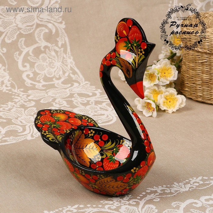 Конфетница &laquo;Лебедь&raquo;, хохлома