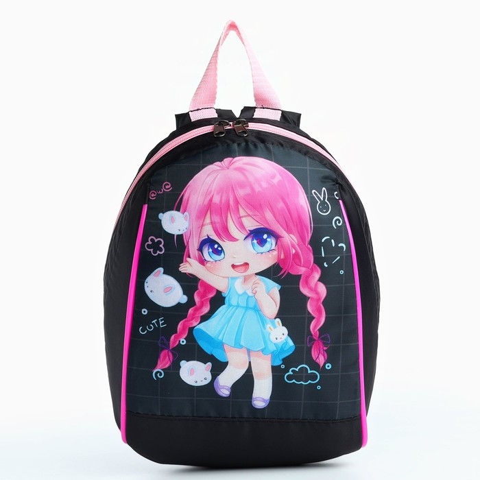 Рюкзак школьный детский для девочки &laquo;Аниме&raquo;, 20х13х26, отд на молнии, чёрный