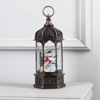 Светодиодная фигура &laquo;Фонарь со снеговиками&raquo; 13 &times; 28.5 &times; 12 см, пластик, батарейки ААх3 (не в комплекте), USB, свечение тёплое белое