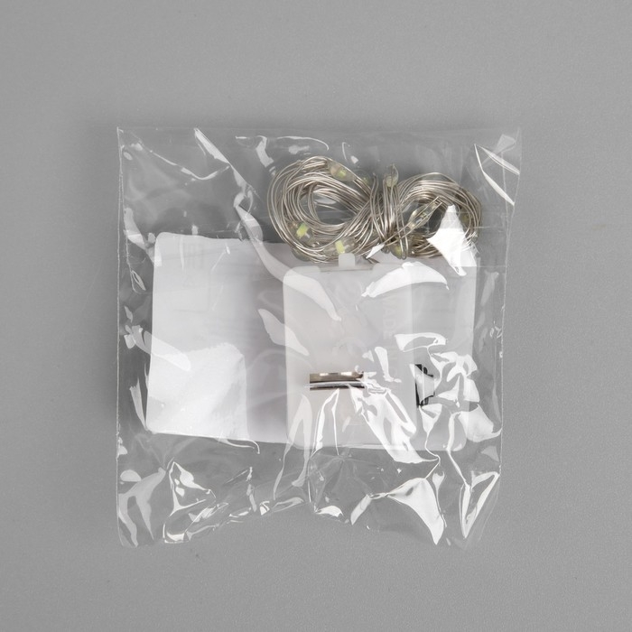 Гирлянда &laquo;Нить&raquo; 2 м роса, IP20, серебристая нить, 20 LED, 3 режима, батарейки AG13х3 (в комплекте), свечение белое