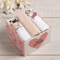 Набор полотенец &laquo;Мопсики&raquo; 30х30 см-3шт, 100% хлопок 340 гр/м2