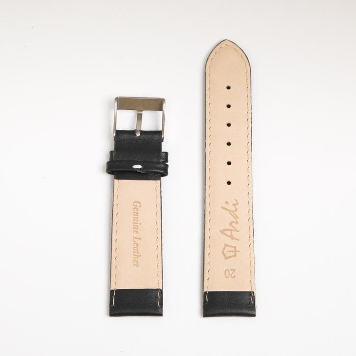 Ремешок для часов, мужской, 20 мм, запряжник 75 мм, горт 115 мм, натуральная кожа, чёрный Ремешок для часов, мужской, 20 мм, запряжник 75 мм, горт 115 мм, натуральная кожа, чёрный