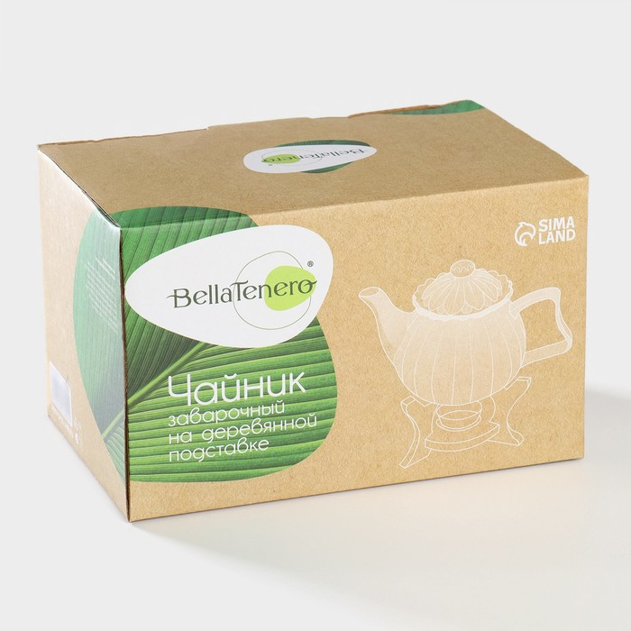 Чайник фарфоровый заварочный на подставке из бамбука BellaTenero &laquo;Тюльпан&raquo;, 700 мл, цвет белый