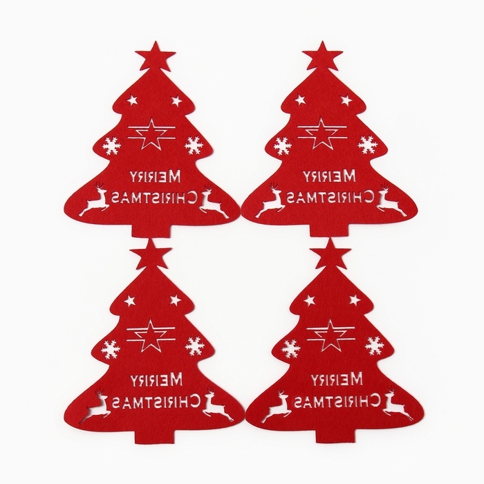 Новый год. Набор для декора столовых предметов Новый год. Набор для декора столовых предметов "Елка" 4шт цв.красн. 20х17см 100%п/э, фетр