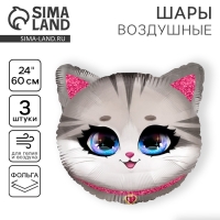 Воздушный шар фольгированный 24" &laquo;Котик&raquo;, набор 3 шт.