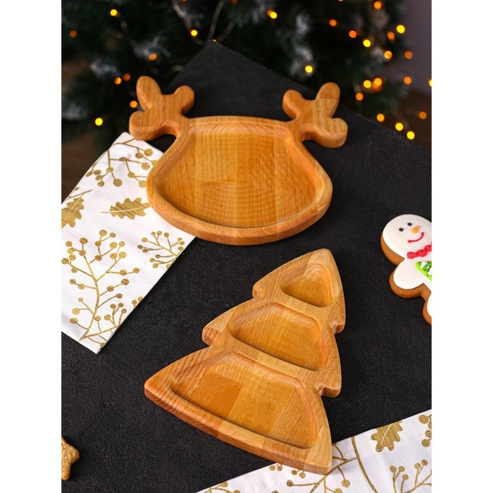 Подарочный набор посуды Adelica &laquo;Новогодний олень&raquo;, менажница ёлка 22&times;18 см, тарелка 22&times;20 см, берёза