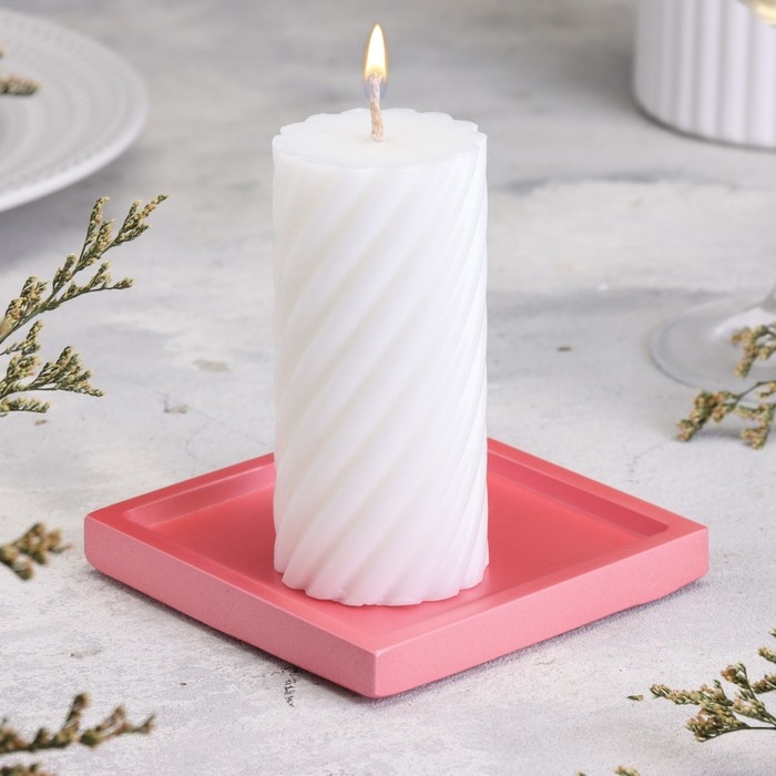 Подсвечник квадратный из гипса,10х1,5см,розовый Подсвечник квадратный из гипса,10х1,5см,розовый