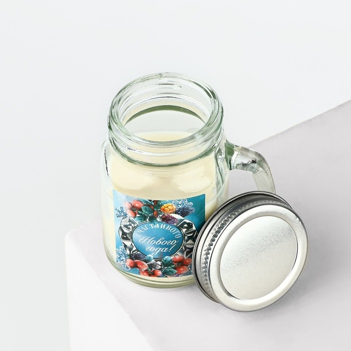 Новогодняя свеча в баночке с ручкой &laquo;Новый год: Счастливого нового года&raquo;, аромат вишня, 7 х 8,5 х 5 см