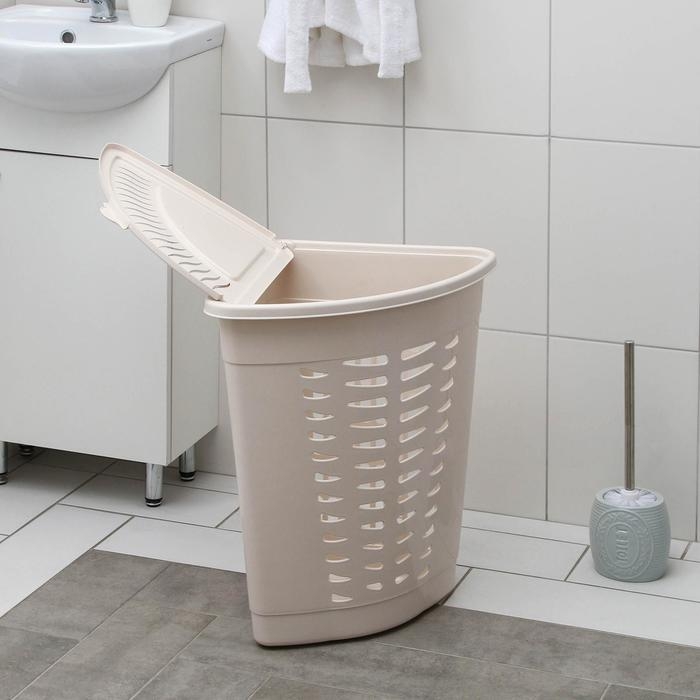 Корзина для белья угловая с крышкой, 45 л, 37&times;50&times;56 см, цвет слоновая кость