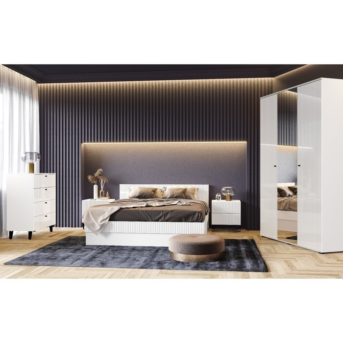 Кровать двуспальная Оливия с ПМ 160х200, 1674х2058х800, Белый/Белый глянец Кровать двуспальная Оливия с ПМ 160х200, 1674х2058х800, Белый/Белый глянец