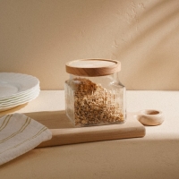 Банка стеклянная для хранения сыпучих продуктов SL Home «Афины», 1 л, 11×11,5 см, с деревянной крышкой Банка стеклянная для хранения сыпучих продуктов SL Home «Афины», 1 л, 11×11,5 см, с деревянной крышкой