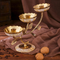 Подсвечник латунь на 3 свечи "Три бутона" с перламутром 25,5х10х18,5 см