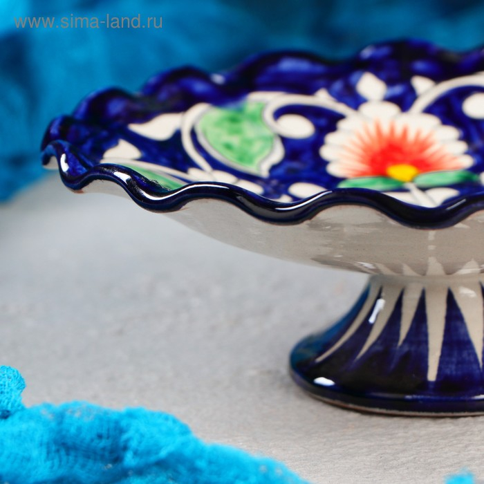 Конфетница Риштанская Керамика Конфетница Риштанская Керамика "Цветы", 14 см, синяя