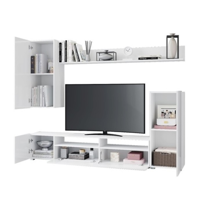 Гостиная Лира, 2130х1680х350, Белый/ Белый глянец МДФ