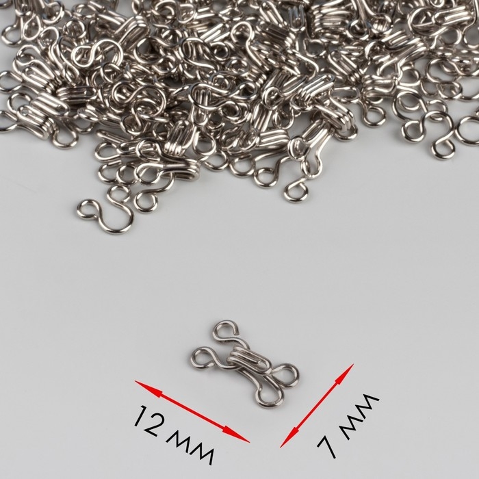 Крючок пришивной №1, 12 &times; 7 мм, 100 шт, цвет серебряный