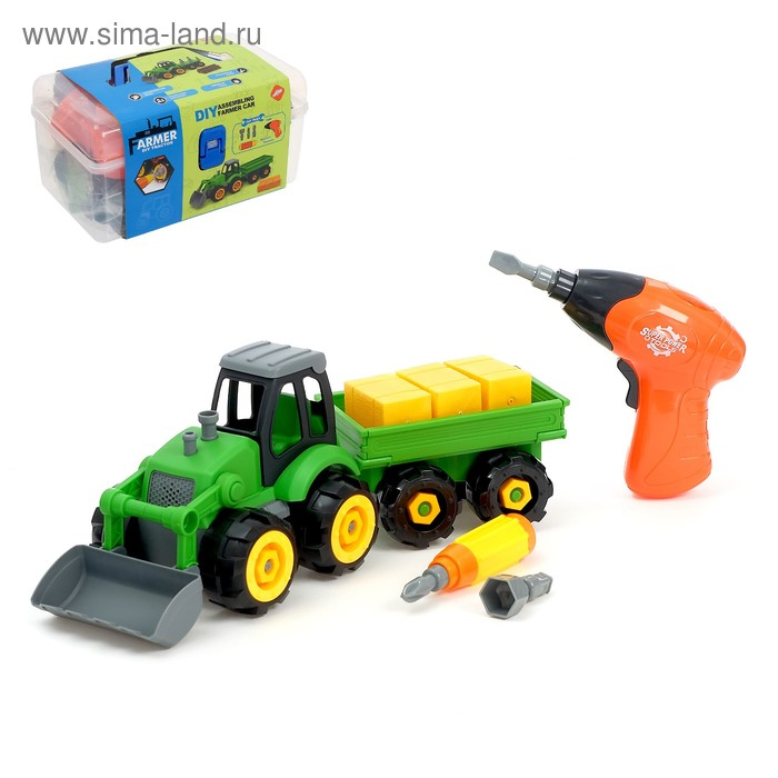 Конструктор винтовой &laquo;Трактор&raquo;, с электрическим шуруповертом, отверткой и насадками