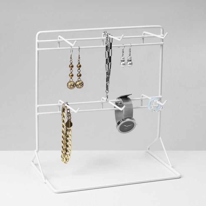 Подставка для украшений &laquo;Стойка настольная&raquo;, 6 крючков 9 см, 25&times;15&times;26,5 см, цвет белый