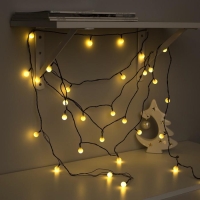 Гирлянда &laquo;Нить&raquo; 5 м с насадками &laquo;Шарики белые&raquo;, IP20, тёмная нить, 30 LED, свечение тёплое белое, 8 режимов, 220 В