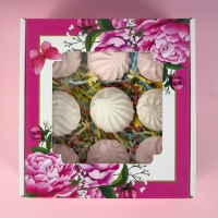 Коробка самосборная, с окном, "Весенние пионы", 19 х 19 х 9 см