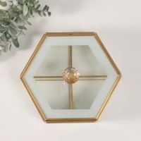 Шкатулка стекло с металлическим каркасом "Шестиугольник" прозрачный белый 17,5х20х8 см Шкатулка стекло с металлическим каркасом "Шестиугольник" прозрачный белый 17,5х20х8 см