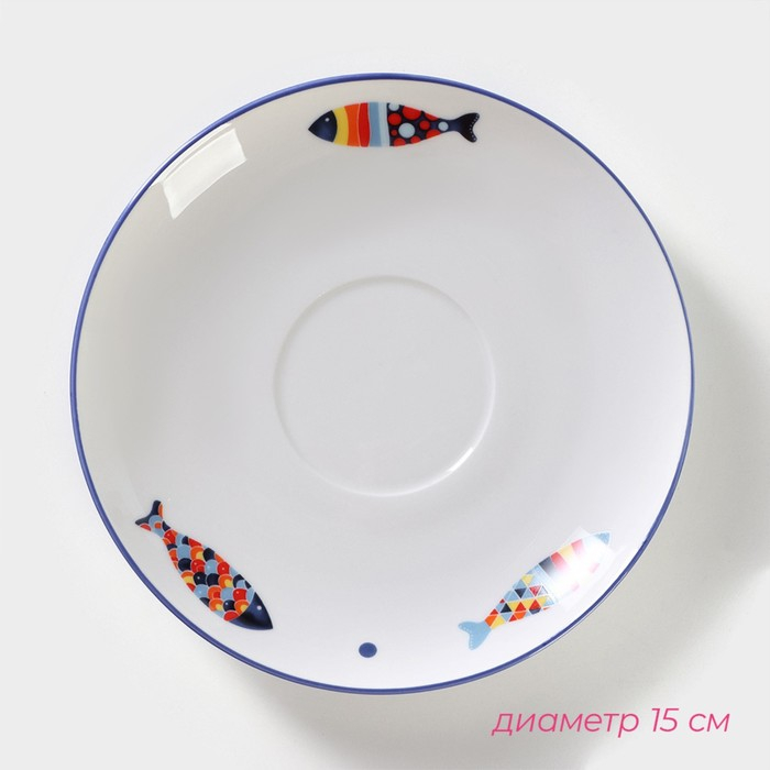 Чайная пара фарфоровая Доляна &laquo;Емеля&raquo;, 2 предмета: чашка 250 мл, блюдце d=15 см, цвет белый