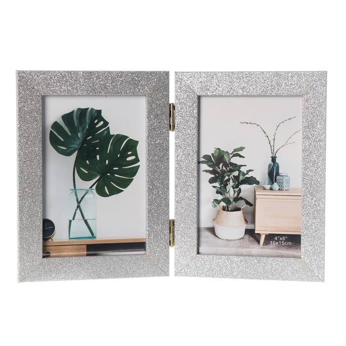 Фоторамка пластик на 2 фото 10х15 см Фоторамка пластик на 2 фото 10х15 см "Блёстки" серебро 18х26,5 см