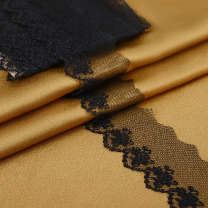 Кружево на сетке, 65 мм &times; 9 &plusmn; 0,5 м, цвет чёрный