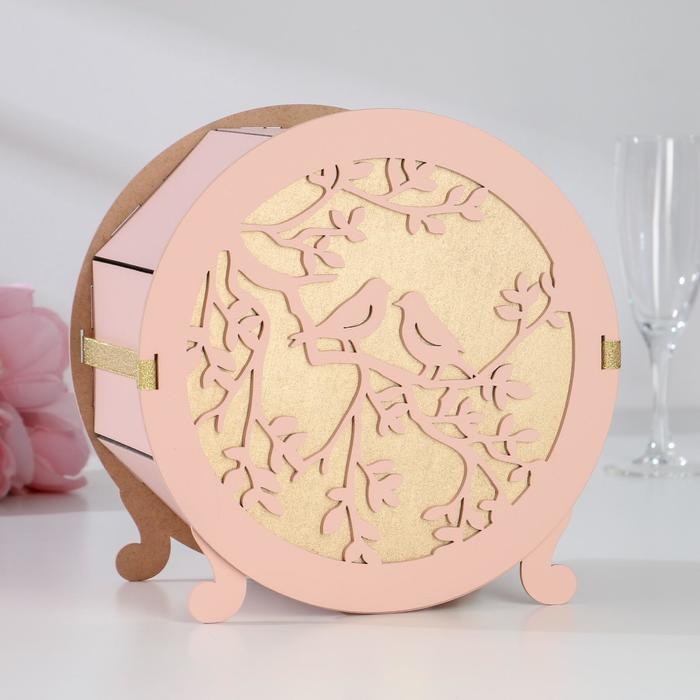 Семейный банк "Птицы", пудровый-золото, 21,7х13х21,7 см