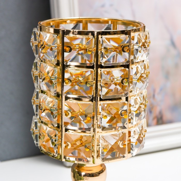 Подсвечник металл на 1 свечу Подсвечник металл на 1 свечу "Кристаллы. Бокал" золото 21х11х11 см