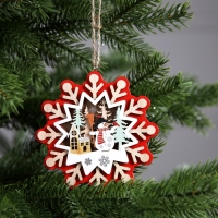 Ёлочная игрушка &laquo;Снежинка со снеговиком&raquo;, от батареек, свечение тёплое белое