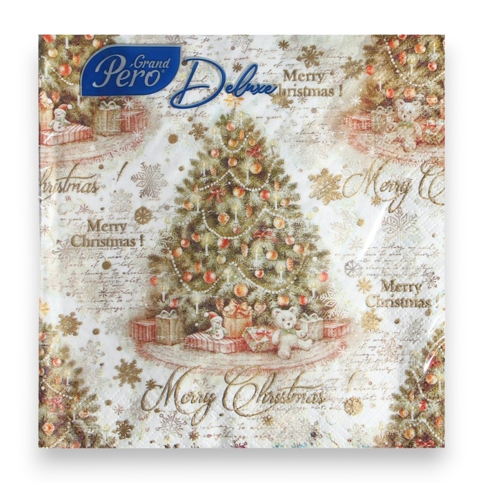 Новогодние салфетки бумажные Pero Deluxe &laquo;Винтажная ель&raquo;, 3 слоя, 33х33, 20 шт.