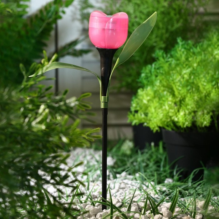 Садовый светильник на солнечной батарее &laquo;Тюльпан розовый&raquo;, 4.5 &times; 29 &times; 4.5 см, 1 LED, свечение белое