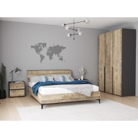 Кровать двуспальная с основанием 1600х2000 Денвер, Графит/Дуб гранж